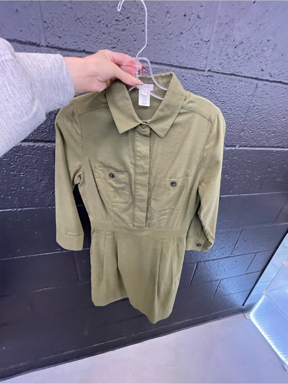 J. Crew Olive Green Shirt Dress with Chest Pockets